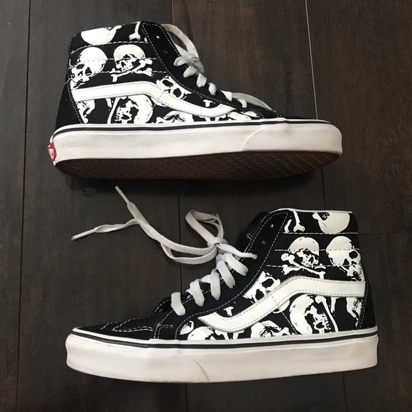 Vans Shoes - Vans Sk8-Hi Skulls Black & White Skate Shoes